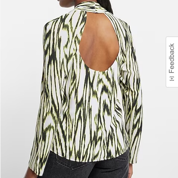 NWT Express Printed Twist Neck Cutout Long Sleeve Open Back Top - Picture 3 of 4
